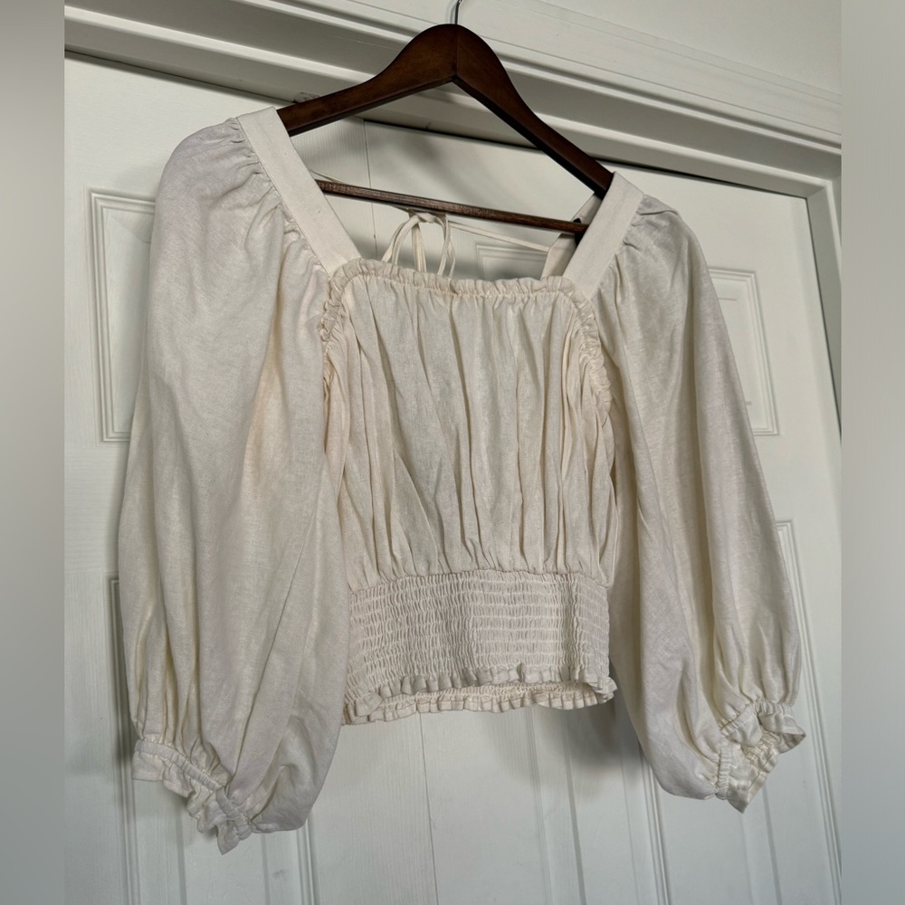 White linen peasant top